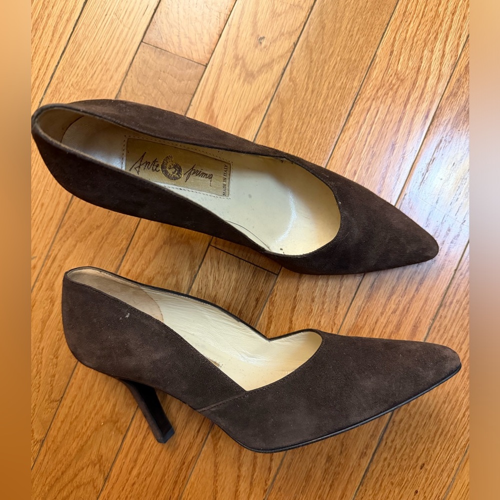 Vintage Anteprima Brown Suede Heels Size 37 Made in Italy